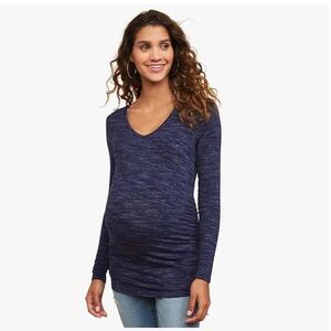Motherhood Maternity Women's Long Sleeve V-Neck Side Ruched Tee Shirt